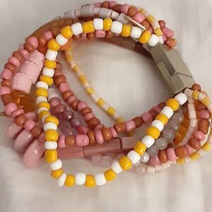 Serefina 7 strand multi-tone beaded bracelet gold tone magnetic clasp
